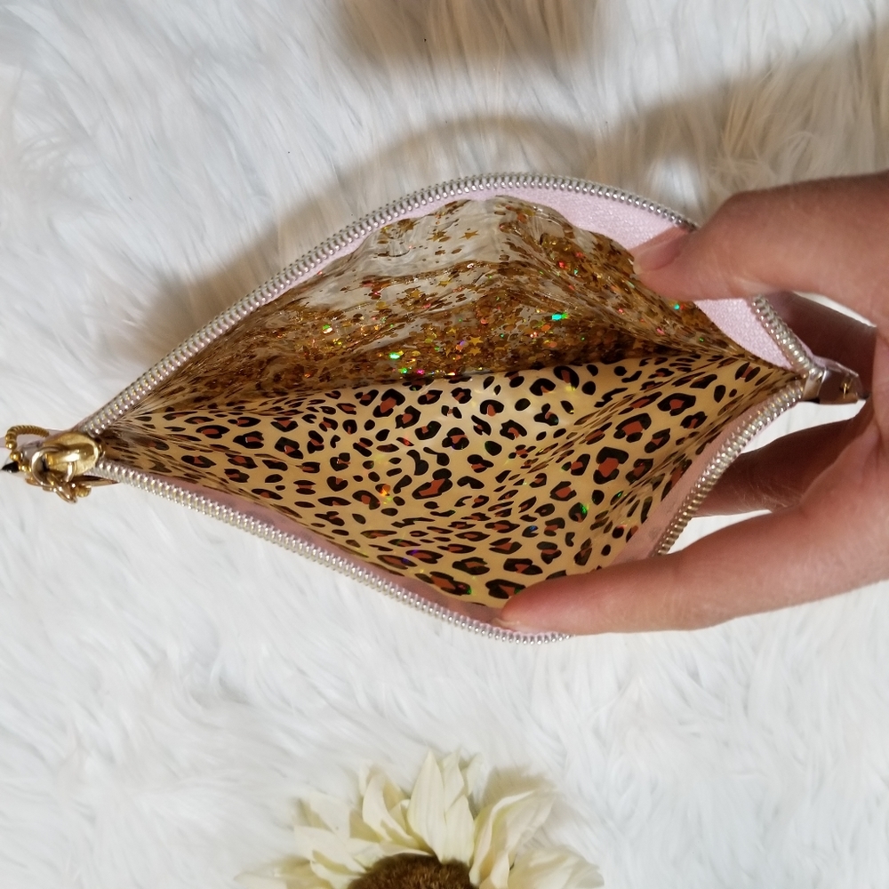 DCI Animal prints Cosmetic And Makeup Bag with Floating Gold Glitters New! - Picture 9 of 11